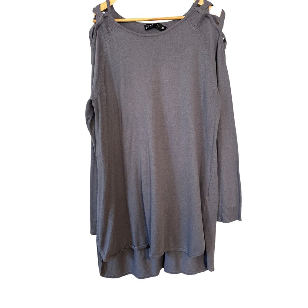 New York & Company Grey Criss Cross Cold Shoulder Lightweight Sweater Sz XXL